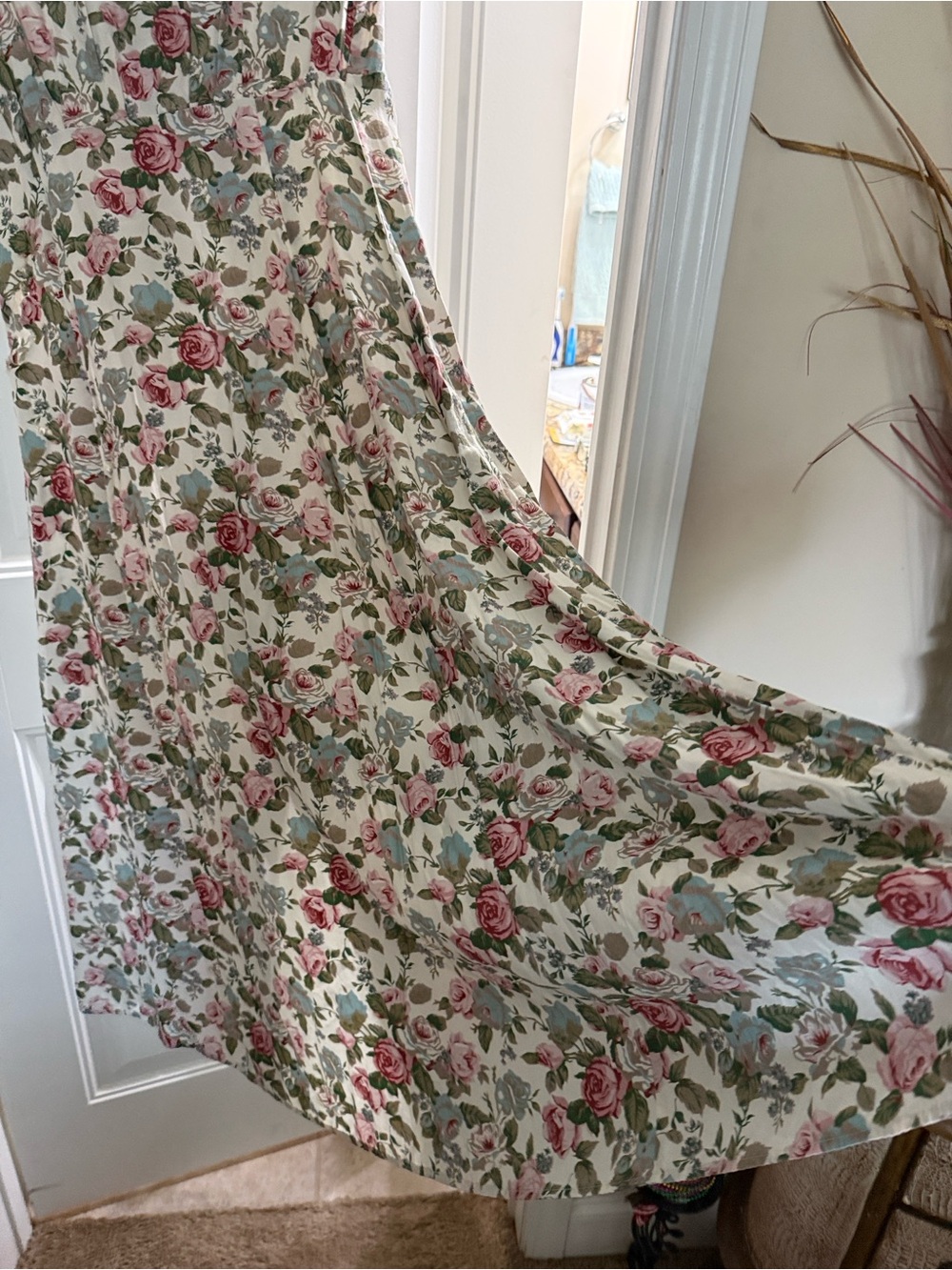 Floral Midi Dress in Pink & Green - Classic Garden Printer Floral Church Dress
